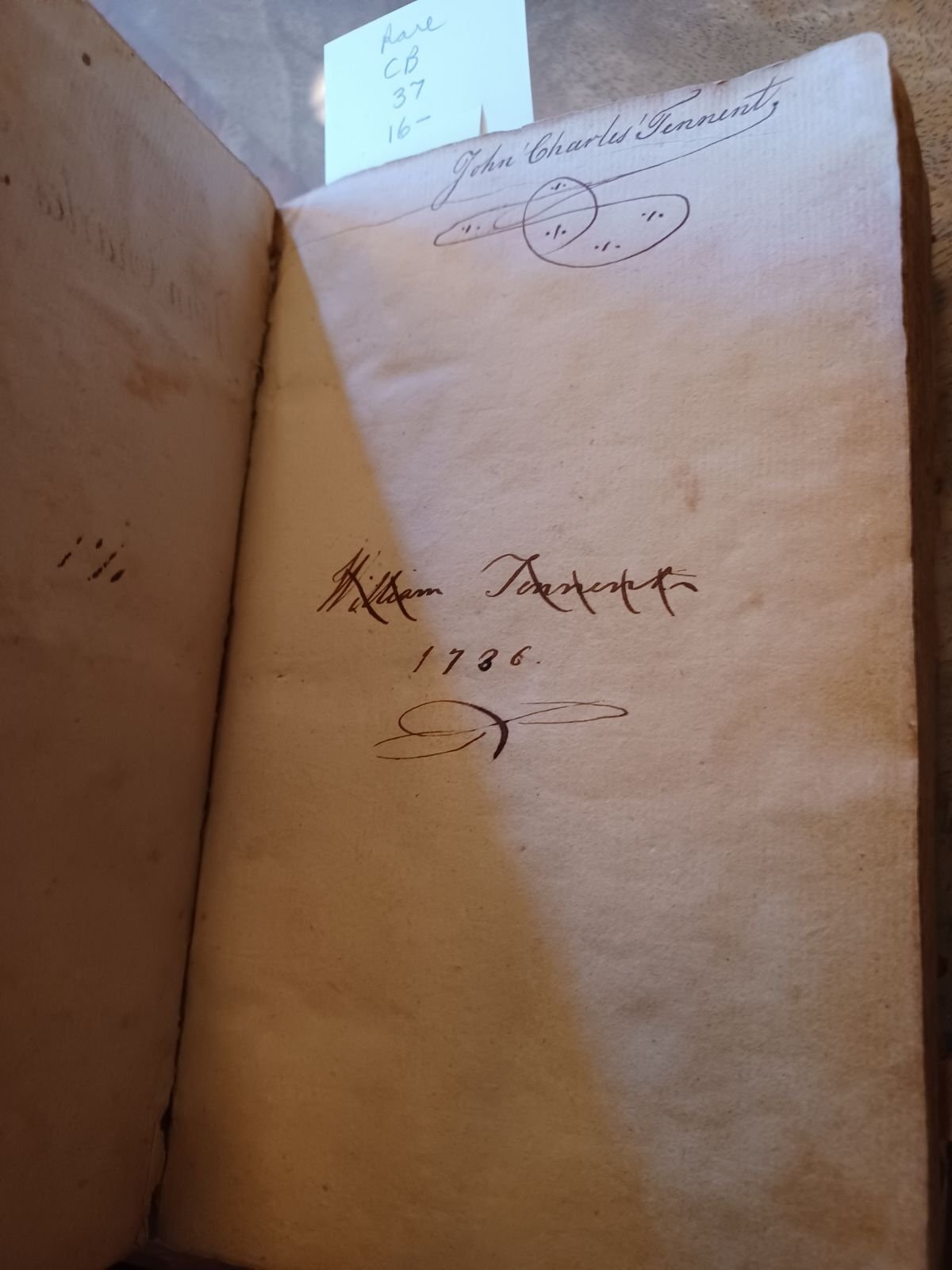 This volume contains the inscriptions of William Tennent, Sr. (dated 1736) and John Charles Tennent (great-grandson of William Tennent, Sr., son of William Tennent III) (photo by R. Andrew Myers).