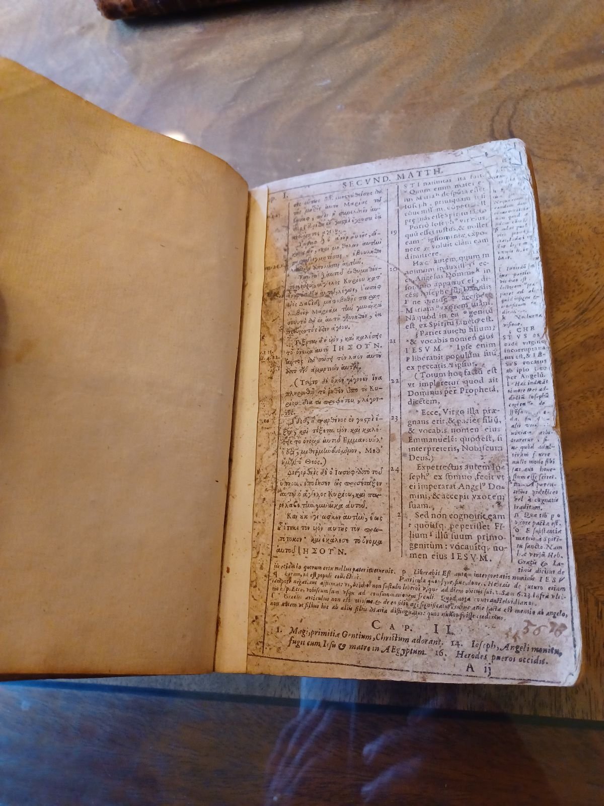 Matthew chapter 1 in Greek and Latin (photo by R. Andrew Myers).