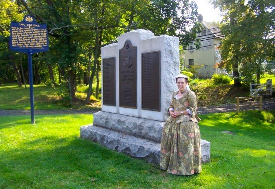 Wendy Wirsch portrays Mrs. Catherine Tennent at the Log College Monument (courtesy of Wendy Wirsch).
