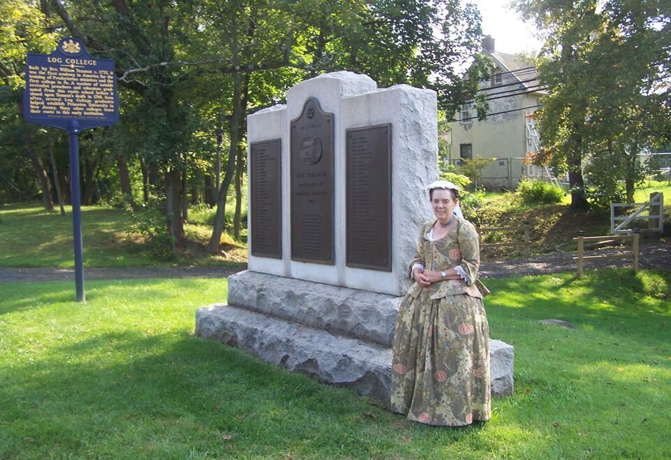 Wendy Wirsch portrays Mrs. Catherine Tennent at the Log College Monument (courtesy of Wendy Wirsch).