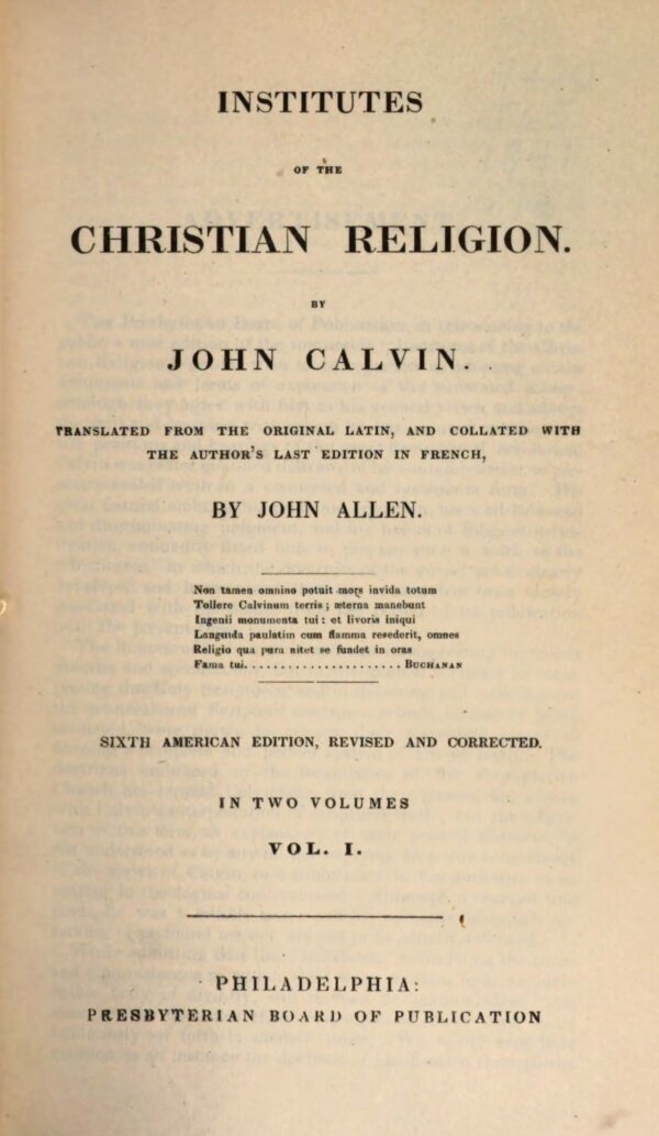 Title page of the 1841 edition of Calvin’s Institutes.
