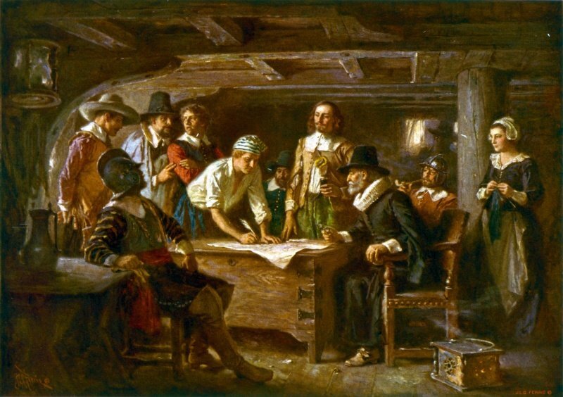 Jean Leon Gerome Ferris, The Mayflower Compact, 1620