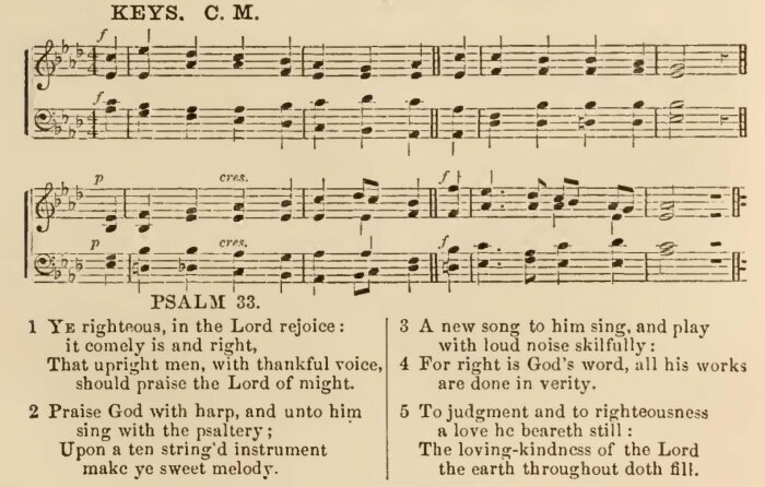 The tune “Keys,” composed by Dr. Leopold Meignen, is assigned to Psalms 33 and 98.