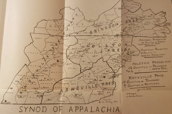 Map of the Synod of Appalachia from E.M. Craig, Highways and Byways of Appalachia (1927) [a book not yet available to read on LCP].