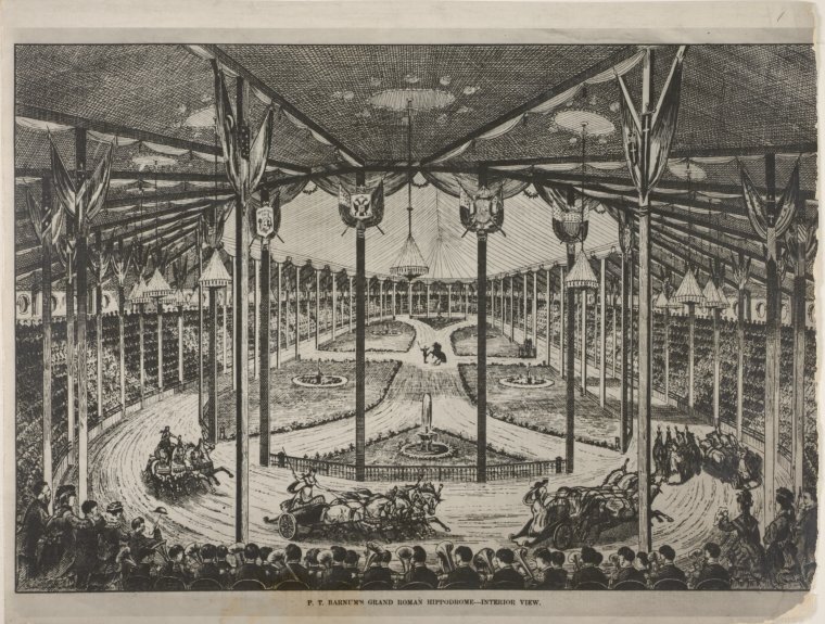 Interior view of the Roman Hippodrome in New York City.
