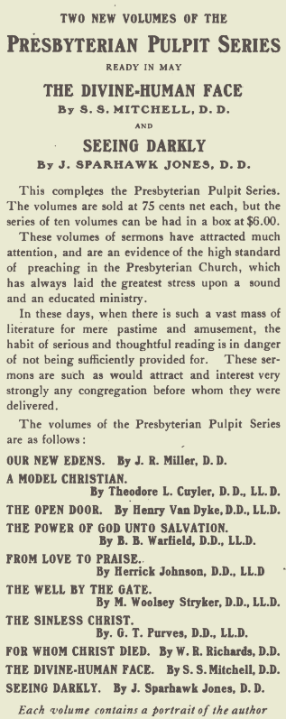 An advertisement for the Presbyterian Pulpit series which appeared in the May 1904 issue of The Assembly Herald.