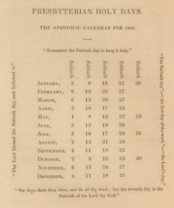 Van Rensselaer’s calendar for 1842.